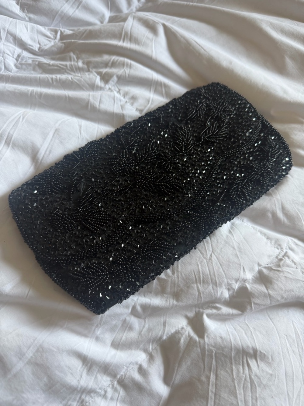 Vintage Elegant Black Beaded Evening Clutch